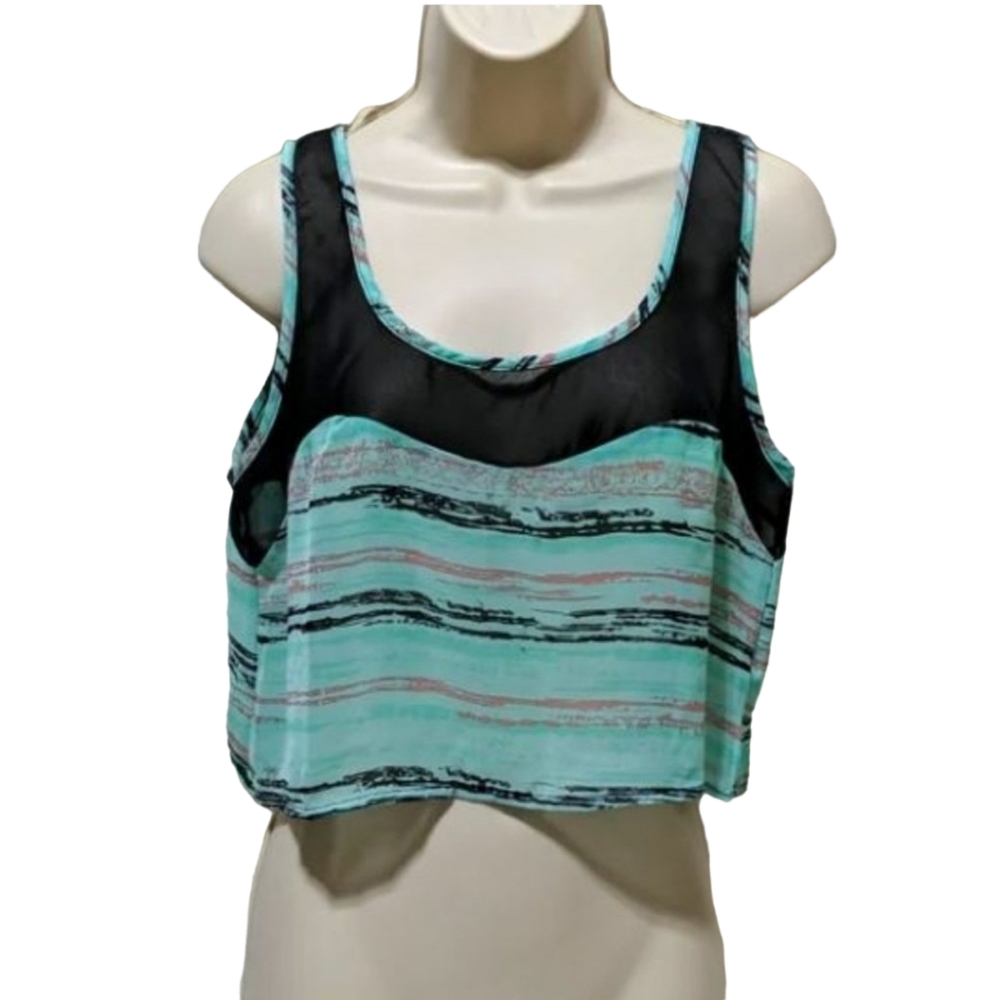 Sheer Sleeveless Mesh Striped Crop Top